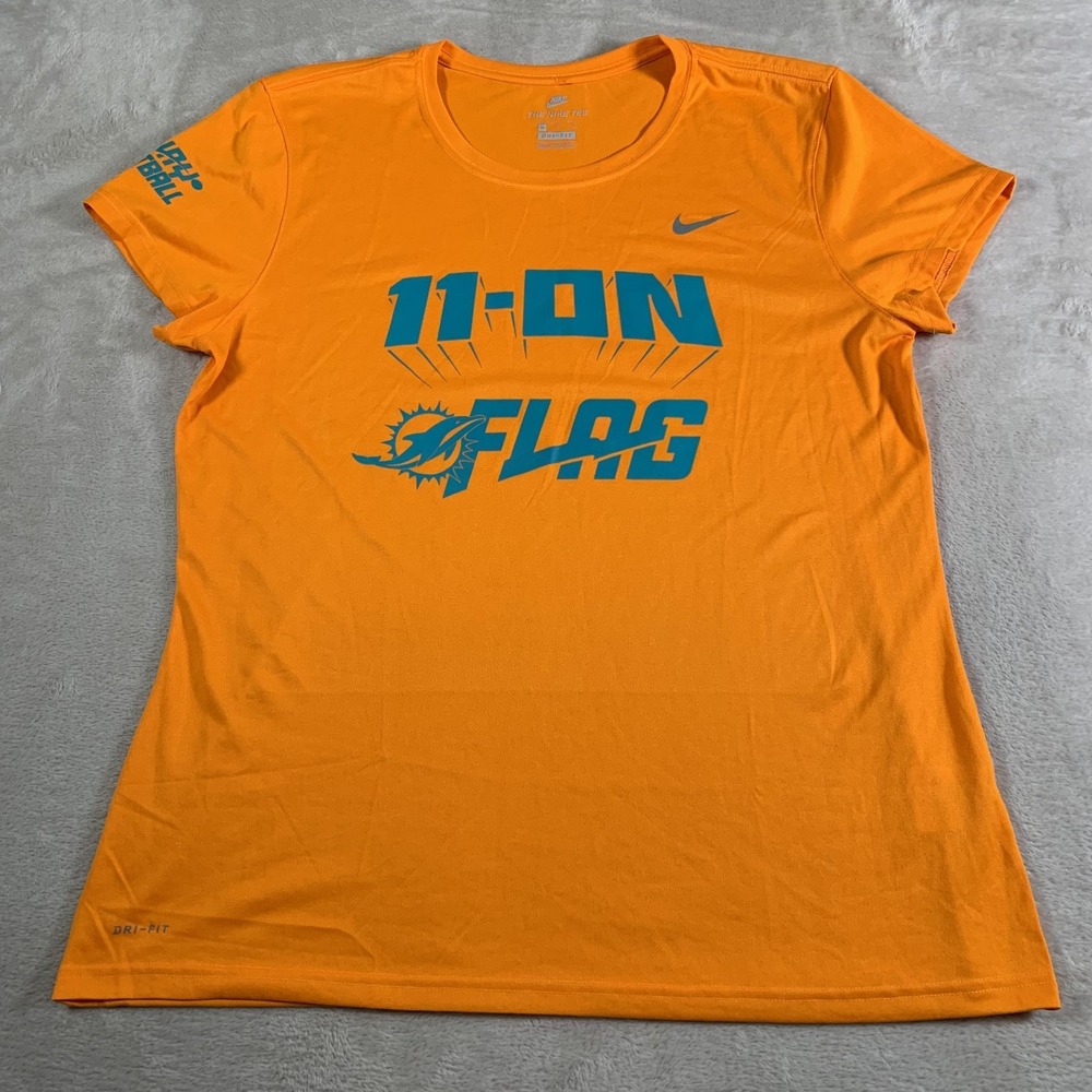 Miami Dolphins Shirt Tee Womens XL Orange NFL Football Nike Dri-FIT 11-On Flag